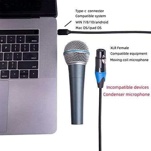 rexus usb c male to xlr cable microphone cable 10 ft ، type-c xlr stereo coll inlin cable ، محول صوت p & p للتشغيل للمسجل والهاتف الذكي والكمبيوتر المحمول (TCM2XF-30) in Kuwait