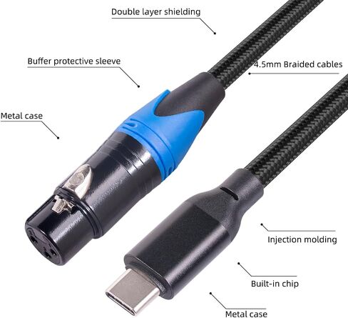 rexus usb c male to xlr cable microphone cable 10 ft ، type-c xlr stereo coll inlin cable ، محول صوت p & p للتشغيل للمسجل والهاتف الذكي والكمبيوتر المحمول (TCM2XF-30) in Kuwait
