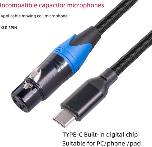 rexus usb c male to xlr cable microphone cable 10 ft ، type-c xlr stereo coll inlin cable ، محول صوت p & p للتشغيل للمسجل والهاتف الذكي والكمبيوتر المحمول (TCM2XF-30) in Kuwait