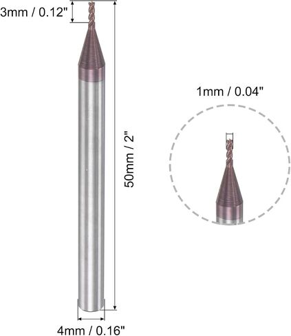Square Nose End Mill, 1mm Tip Dia Solid Carbide AlTiN Coated CNC Router Bits 4 Flute Spiral Milling Cutter HRC55 with 4mm Shank 50mm (2-inch) Length in Saudi Arabia