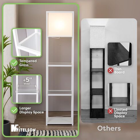 Floor Lamp with Shelves and USB, USB-C & Power Outlets, Shelf Lamp with Charging Station, Modern Square Lamps for Living Room, Standing Floor Lamp for Bedroom and Office, Tall Lamp, Black in Saudi Arabia