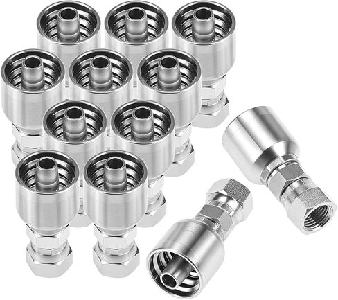 QWORK Hydraulic Hose Fittings, 12-Pack, 3/8" JIC 37° Female Hydraulic End Swivel Crimp, 3/8" x 3/8" in Kuwait