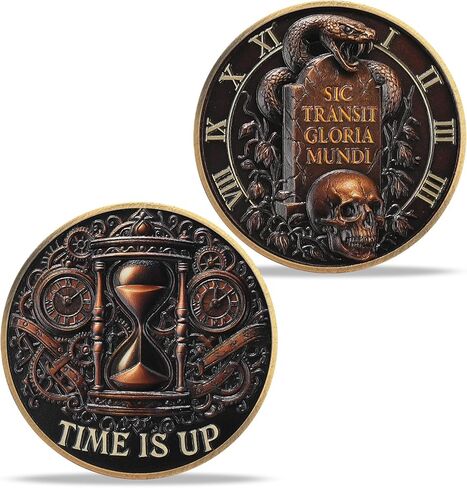 Memento Mori & Memento Vivere Commemorative Coin - Snake, Tree, and Skull Design | Bronze Finish Medallion | Remember You Must Die, Remember to Live | Gothic Collectible Coin in Kuwait