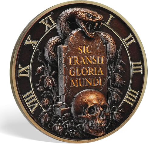 Memento Mori & Memento Vivere Commemorative Coin - Snake, Tree, and Skull Design | Bronze Finish Medallion | Remember You Must Die, Remember to Live | Gothic Collectible Coin in Kuwait