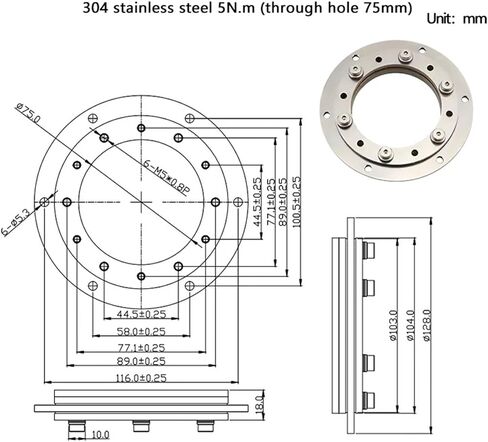 Circular Flange 360° Rotating Stainless Steel Hinge with Adjustable Damping 1Pcs(3.0N.m-hole-18mm) in Saudi Arabia