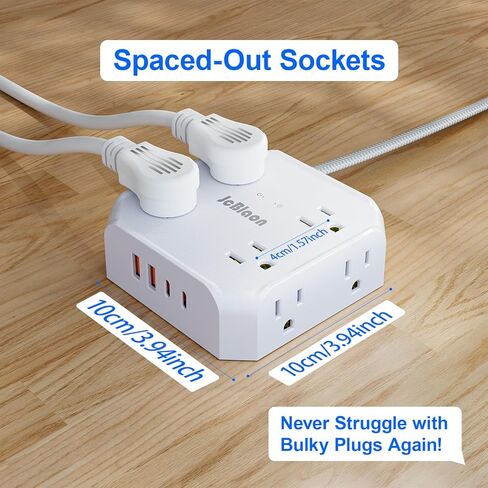 واقي التيار الكهربائي - 8 منافذ مع 4 منافذ شحن USB (2 USB C)، محول مقبس JcBlaon متعدد النحافة ومسطح مع سلك تمديد مجدول بطول 5 أقدام للمنزل والمكتب والنوم وأساسيات السفر in Kuwait