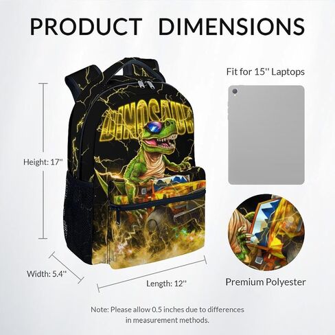 Boys Backpack, Dinosaur Backpacks for Kids, 17 Inch Toddler School Bag, Motorcycle Bookbags for Elementary School in Kuwait