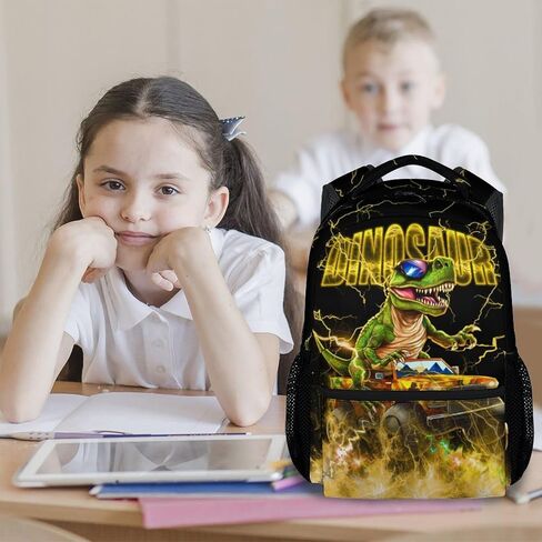 Boys Backpack, Dinosaur Backpacks for Kids, 17 Inch Toddler School Bag, Motorcycle Bookbags for Elementary School in Kuwait