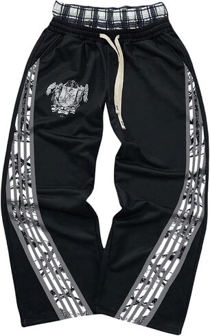 Gorglitter Men Graphic Cheghered Baggy Presspants Side Screpy Wide in Kuwait