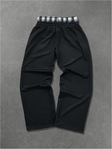 Gorglitter Men Graphic Cheghered Baggy Presspants Side Screpy Wide in Kuwait