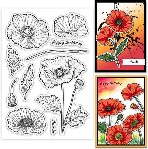 GLOBLELAND Magnolia Clear Stamps Flowers Blessings Silicone Clear Stamp Plants and Leaves Transparent Stamps for DIY Scrapbooking and Cards Making Photo Album Journal 6.3x4.33inch in Kuwait