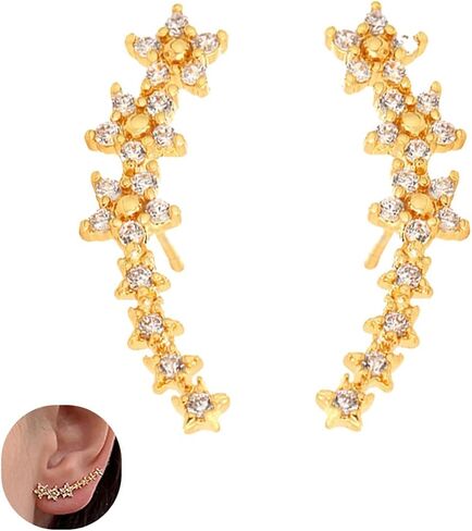 Flower Ear Climbers Earrings For Women, 925 Silver Needle Dainty Cz Star Shiny Stud Cuff Crawler Earrings For Bride Wedding Christmas Jewelry Gift in Saudi Arabia