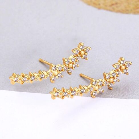 Flower Ear Climbers Earrings For Women, 925 Silver Needle Dainty Cz Star Shiny Stud Cuff Crawler Earrings For Bride Wedding Christmas Jewelry Gift in Saudi Arabia