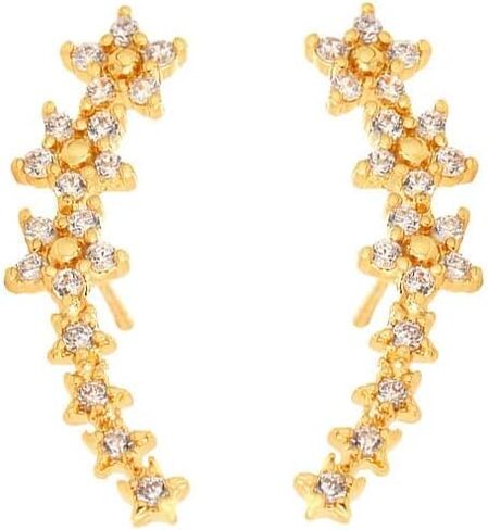 Flower Ear Climbers Earrings For Women, 925 Silver Needle Dainty Cz Star Shiny Stud Cuff Crawler Earrings For Bride Wedding Christmas Jewelry Gift in Saudi Arabia