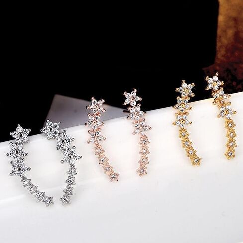 Flower Ear Climbers Earrings For Women, 925 Silver Needle Dainty Cz Star Shiny Stud Cuff Crawler Earrings For Bride Wedding Christmas Jewelry Gift in Saudi Arabia