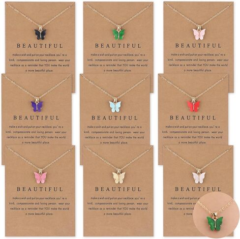 9Pcs 9 Colors Bohemian Butterfly Pendant Necklace Set,Boho Adjustable Acrylic Butterfly Chain Necklace,Choker Necklace Butterfly Necklaces for Women(White Card) in Kuwait