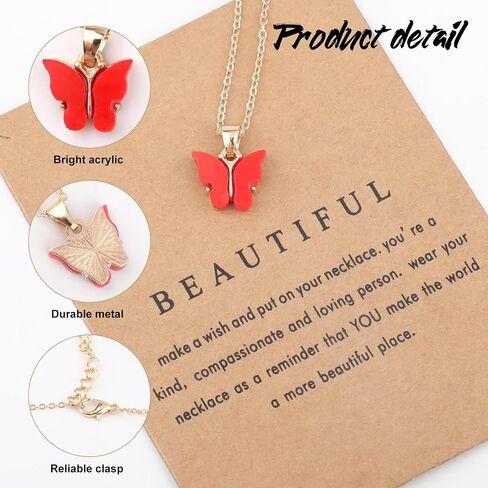 9Pcs 9 Colors Bohemian Butterfly Pendant Necklace Set,Boho Adjustable Acrylic Butterfly Chain Necklace,Choker Necklace Butterfly Necklaces for Women(White Card) in Kuwait