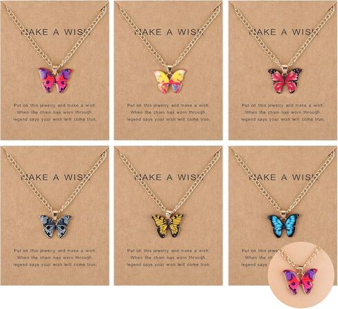 9Pcs 9 Colors Bohemian Butterfly Pendant Necklace Set,Boho Adjustable Acrylic Butterfly Chain Necklace,Choker Necklace Butterfly Necklaces for Women(White Card) in Kuwait