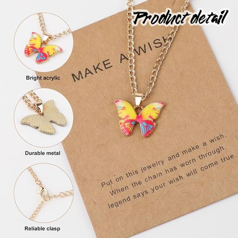 9Pcs 9 Colors Bohemian Butterfly Pendant Necklace Set,Boho Adjustable Acrylic Butterfly Chain Necklace,Choker Necklace Butterfly Necklaces for Women(White Card) in Kuwait
