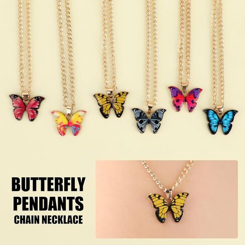 9Pcs 9 Colors Bohemian Butterfly Pendant Necklace Set,Boho Adjustable Acrylic Butterfly Chain Necklace,Choker Necklace Butterfly Necklaces for Women(White Card) in Kuwait