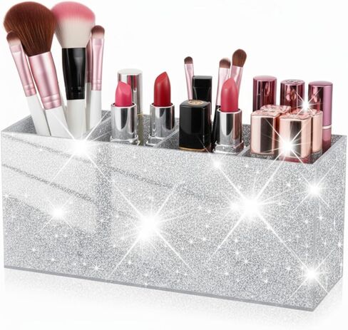 Jetec Glitter Pink Pencil Holder Acrylic Bling Pen Storage for Women Girls 4 Slots Sparkle Makeup Brush Holder Cosmetic Brush Storage Box for Desk Accessory Office Dorm Bathroom Kitchen Supplies in Saudi Arabia