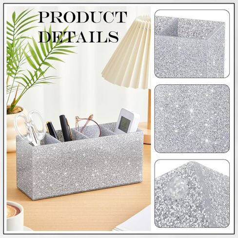 Jetec Glitter Pink Pencil Holder Acrylic Bling Pen Storage for Women Girls 4 Slots Sparkle Makeup Brush Holder Cosmetic Brush Storage Box for Desk Accessory Office Dorm Bathroom Kitchen Supplies in Saudi Arabia