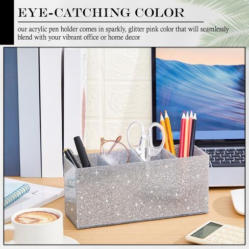 Jetec Glitter Pink Pencil Holder Acrylic Bling Pen Storage for Women Girls 4 Slots Sparkle Makeup Brush Holder Cosmetic Brush Storage Box for Desk Accessory Office Dorm Bathroom Kitchen Supplies in Saudi Arabia