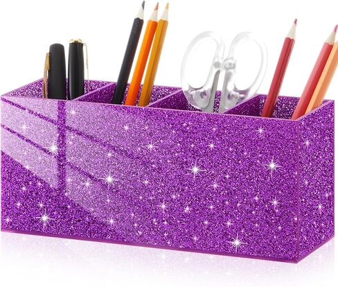 Jetec Glitter Pink Pencil Holder Acrylic Bling Pen Storage for Women Girls 4 Slots Sparkle Makeup Brush Holder Cosmetic Brush Storage Box for Desk Accessory Office Dorm Bathroom Kitchen Supplies in Saudi Arabia