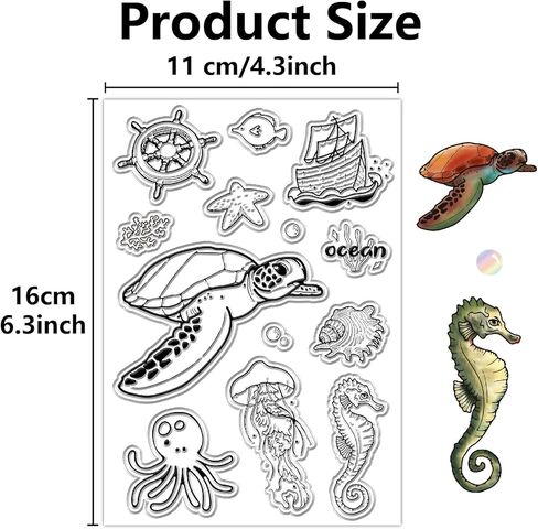 CRASPIRE SEA Animal Ocean Ocean Clear Stamps Seahorse Ship Dolphins Shells Starfish Coral Resulable Retro Postmark Silicone Stamp Seals for Journess Card in Kuwait