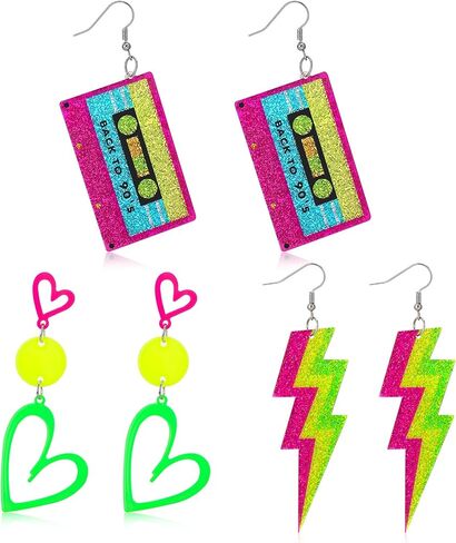 3 Pairs 80s 90s Neon Earrings for Women Glow Party Accessories Neon Jewelry for Halloween Costume Outfits in Kuwait