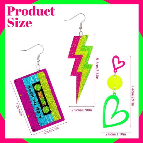 3 Pairs 80s 90s Neon Earrings for Women Glow Party Accessories Neon Jewelry for Halloween Costume Outfits in Kuwait