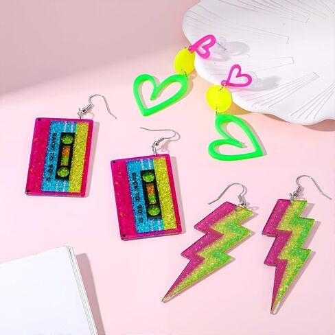 3 Pairs 80s 90s Neon Earrings for Women Glow Party Accessories Neon Jewelry for Halloween Costume Outfits in Kuwait