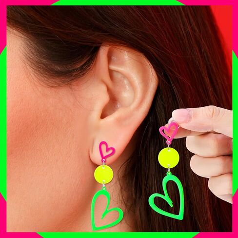 3 Pairs 80s 90s Neon Earrings for Women Glow Party Accessories Neon Jewelry for Halloween Costume Outfits in Kuwait