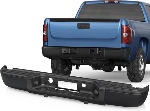 Rear Bumper Assembly W/Step Pad GM1103148 Compatible for 2007-2013 Chevy Silverado 1500 / GMC Sierra 1500 W/Parking Sensor Holes Complete Steel Standard Back Bumpers -Chrome in Saudi Arabia