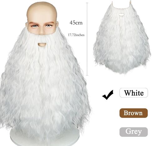 Aicos Grey Fake Beard for Men Long Curly Mustache for Halloween Party in Saudi Arabia
