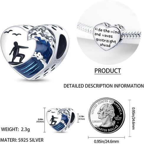 Surfer Surfer Ocean Safety Chain Angel Heart Bee Daisy Cancer أربع أوراق البرسيم حبة 925 Sterling Silver Fangl in Saudi Arabia