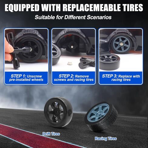 Dollox RC Drift Car 1/16 Scale Remote Control Car 2.4GHz 4WD 30+KM/H High Speed Vehicle with LED Lights, Extra Drifting Tires Racing Black Vehicle Toys Birthday Gifts (191ABG) in Kuwait