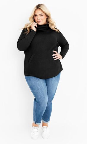 Women's Plus Size Ash Turtleneck Close Fit Sweater Black in Saudi Arabia