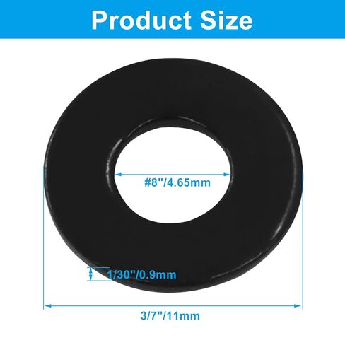 100 قطعة #8 304 غسالات مسطحة من الفولاذ المقاوم للصدأ، 3/7 بوصة OD معدنية لبراغي البراغي، لمسة نهائية من الأكسيد الأسود in Kuwait
