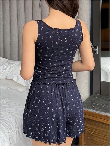 Shenhe Women's 2 قطعة الأزهار Pajama مجموعة الدبابة أعلى وسروال سروال سمين صالة الملابس in Saudi Arabia