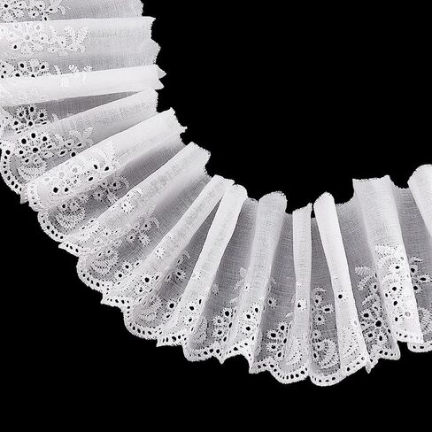 2-3/8 Inch Wide White Ruffle Ribbon Lace 10 Yards Pleated Lace Fabric Satin Ruffled Ribbon for Sewing Dress Collars Sleeves Decoration Throw Pillow Halloween Cosplay Costume Decor in Kuwait