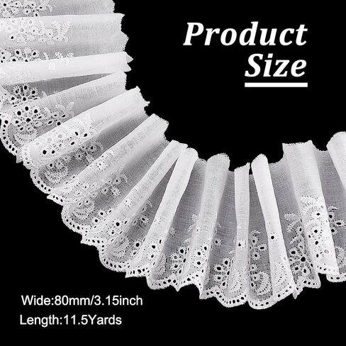 2-3/8 Inch Wide White Ruffle Ribbon Lace 10 Yards Pleated Lace Fabric Satin Ruffled Ribbon for Sewing Dress Collars Sleeves Decoration Throw Pillow Halloween Cosplay Costume Decor in Kuwait