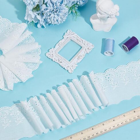 2-3/8 Inch Wide White Ruffle Ribbon Lace 10 Yards Pleated Lace Fabric Satin Ruffled Ribbon for Sewing Dress Collars Sleeves Decoration Throw Pillow Halloween Cosplay Costume Decor in Kuwait