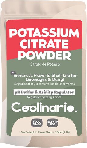 Coolinario Potassium Citrate Powder (4 أوقية) PH Buffer & الحموضة منظم للمشروبات ومنتجات الألبان | يعزز النكهة وعمر الصلاحية | مثالي للمشروبات الرياضية والجبن والمربى | درجة الغذاء in Kuwait