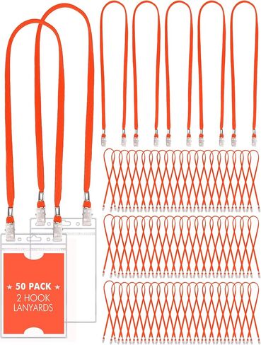 Patelai 50 Pack Double Clip Lanyards 2 Hook Design Lanyards for ID Badges Bulk Face Mask Neck Neck Cords Straps for ID Tag Card Keychain (Black) in Saudi Arabia