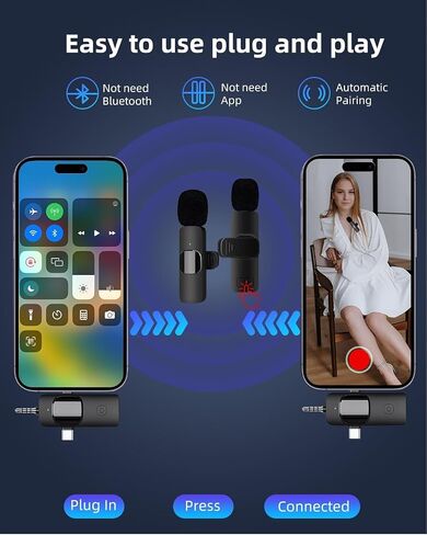 ميكروفون صغير 3 في 1 لهاتف iPhone: ميكروفونات Lavalier لاسلكية لنظام iOS/Android/الكاميرا - ميكروفون ذو طية صدر السترة لتقليل الضوضاء للبث المباشر - HiDefSound للفيديو مافريكس - أسود in Saudi Arabia