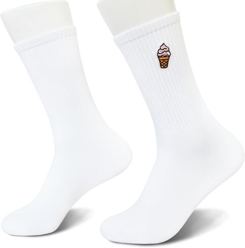 Beer Lover Socks - White Crew Socks with Beer Embroidered Design - Funny Gift for Men & Women. (261) in Saudi Arabia