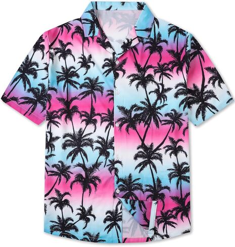 Betusline Girl's Button Down Beach Shirts Hawaiian Shirt Ploral Ploral Tropical Sleeve Short for Girl ، H Pink #1 ، 4-5T = Tag 120 in Saudi Arabia