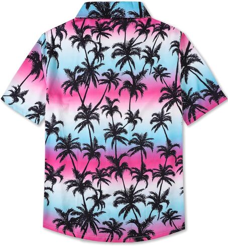 Betusline Girl's Button Down Beach Shirts Hawaiian Shirt Ploral Ploral Tropical Sleeve Short for Girl ، H Pink #1 ، 4-5T = Tag 120 in Saudi Arabia