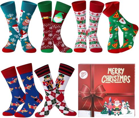 BIRCEN Mens Funny Socks Christmas Socks for Men Women Colorful Fun Novelty Crew Patterned Socks 6 Pairs US 7-13 in Kuwait
